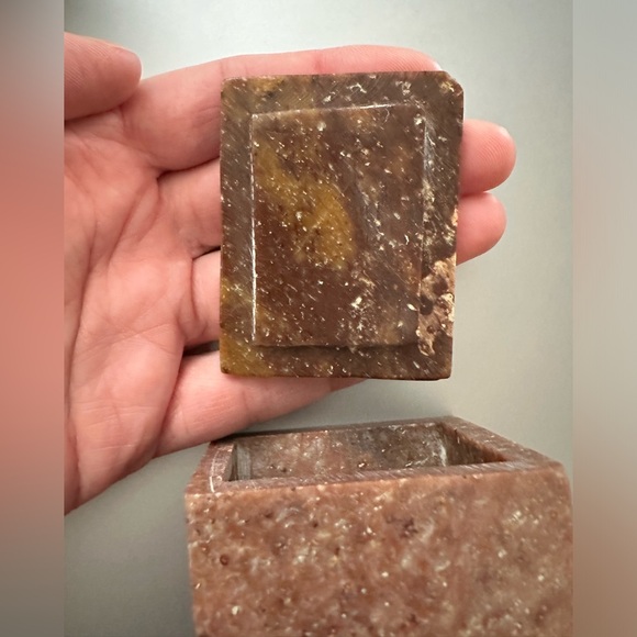 Small Stone Mother of pearl inlay flower jewelry Ring Holder vintage gift box - Picture 10 of 11